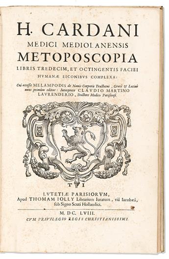 Cardano, Girolamo (1501-1576) Metoposcopia Libris Tredecim, et Octingentis Faciei Humanae Eiconibus Complexa.